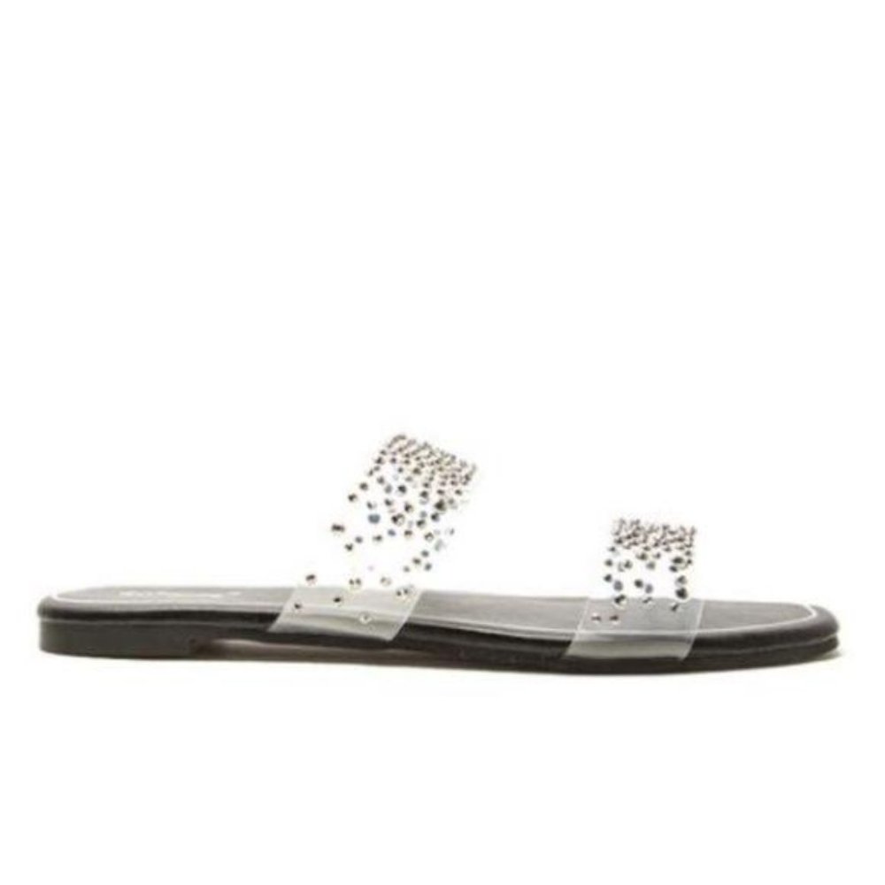 Clear Rhinestone Double Band Sandals - Picture 5 of 5